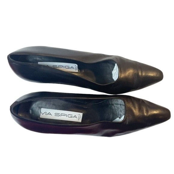 Via Spiga Heels Vintage Black Leather Elongated Square Toe Pump Womens Size 11AA - Picture 4 of 16